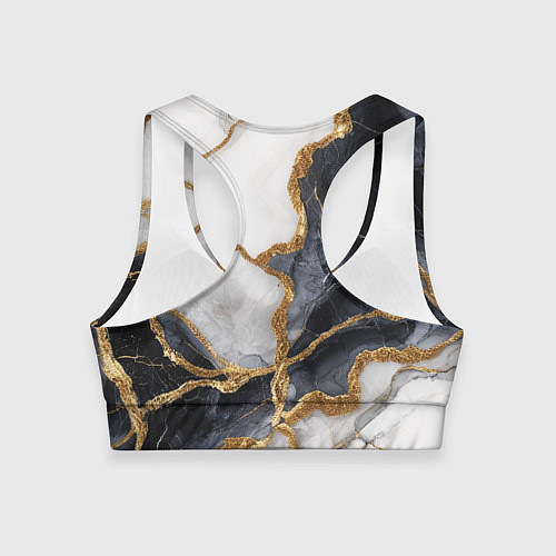 Женский спортивный топ Мрамор белый и черный с золотом / 3D-принт – фото 2