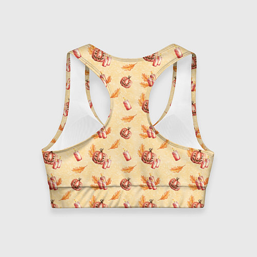 Женский спортивный топ Хеллоуин с тыквой и листьями / 3D-принт – фото 2