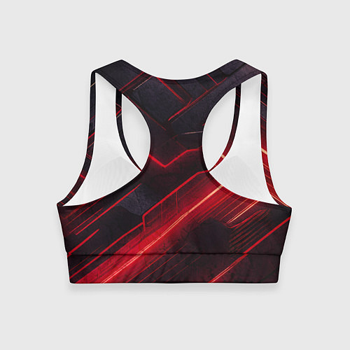 Женский спортивный топ Красные неоновые линии на черном фоне техно стиль / 3D-принт – фото 2