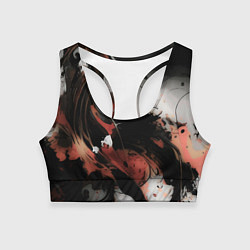 Топик спортивный женский Тёмные краски абстракция красно-чёрный, цвет: 3D-принт