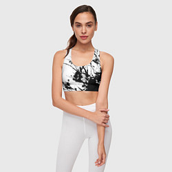 Топик спортивный женский Чёрная взрывная краска на белом, цвет: 3D-принт — фото 2