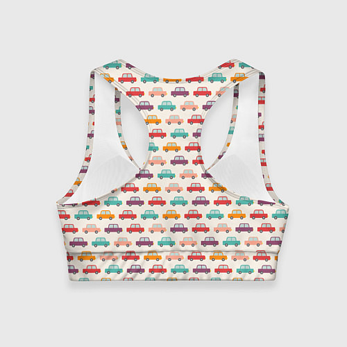 Женский спортивный топ Цветные машинки паттерн / 3D-принт – фото 2