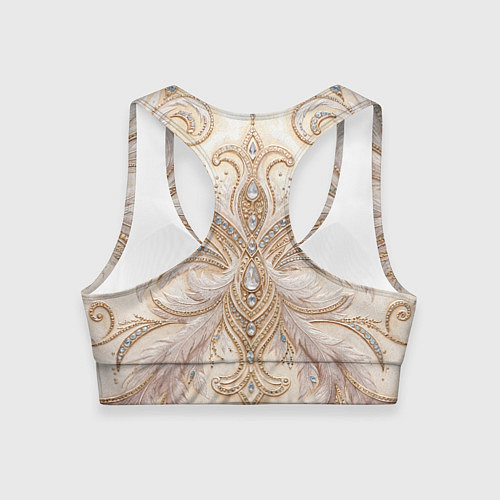 Женский спортивный топ Перламутровый орнамент с перьями / 3D-принт – фото 2