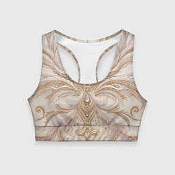 Топик спортивный женский Перламутровый орнамент с перьями, цвет: 3D-принт