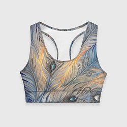Топик спортивный женский Синие перья с самоцветами, цвет: 3D-принт