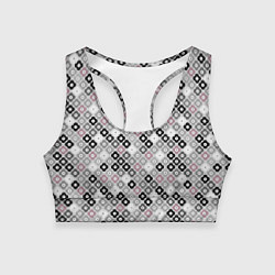 Топик спортивный женский Цветочный серо-розовый узор ретро, цвет: 3D-принт