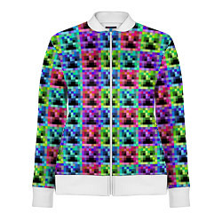 Олимпийка женская МАЙНКРАФТ MINECRAFT ЦВЕТНЫЕ КРИПЕРЫ, цвет: 3D-белый