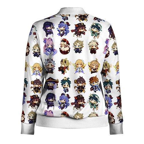 Женская олимпийка Все герои Геншин Импакта чиби паттерн / 3D-Белый – фото 2