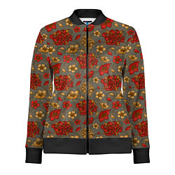 Олимпийка женская Японские цветы-пионы, цвет: 3D-черный