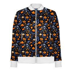 Олимпийка женская Цветы на темном фоне узор, цвет: 3D-белый