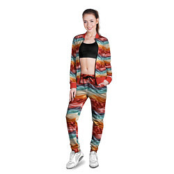 Олимпийка женская Разноцветные полосы текстура ткани, цвет: 3D-красный — фото 2