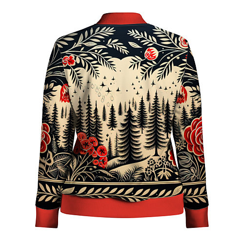 Женская олимпийка Новогодний лес с узорами / 3D-Красный – фото 2