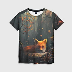 Женская футболка Лисица в лесу