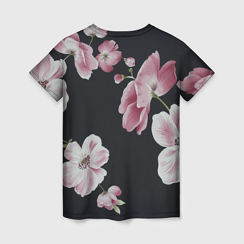 Женская футболка Цветы на черном фоне / 3D-принт – фото 2