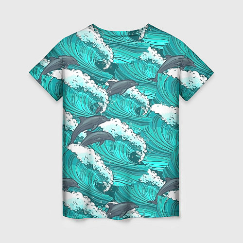Женская футболка Лазурные дельфины / 3D-принт – фото 2