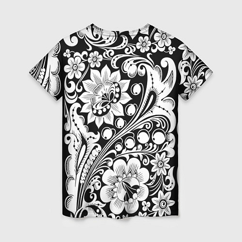 Женская футболка Хохлома черно-белая / 3D-принт – фото 2