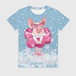 Футболка женская Свинка в розовом, цвет: 3D-принт
