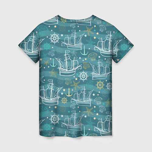 Женская футболка Парусники в море - паттерн / 3D-принт – фото 2