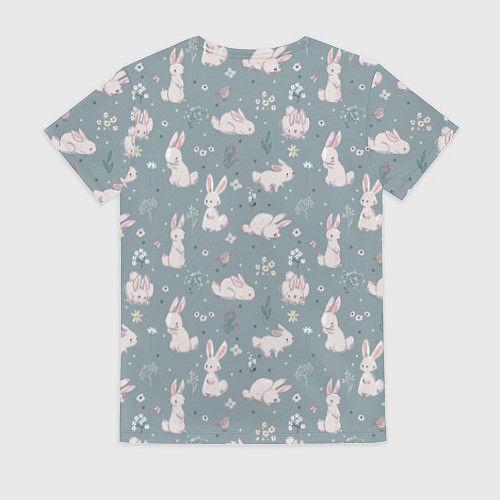 Женская футболка Белые зайки на лужайке / 3D-принт – фото 2