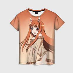 Женская футболка Милая аниме девочка-оборотень - Волчица и пряности