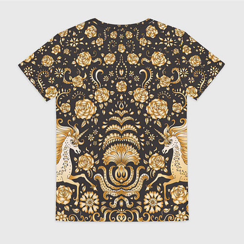 Женская футболка Золотые единороги и цветы / 3D-принт – фото 2