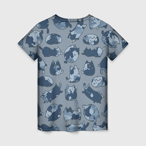 Женская футболка Камуфляж с котиками серо-голубой / 3D-принт – фото 2