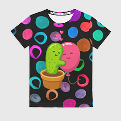 Женская футболка Влюбленные кактус и шарик
