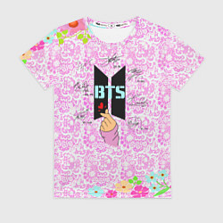 Футболка женская BTS СВЕТЛАЯ АВТОГРАФЫ, цвет: 3D-принт