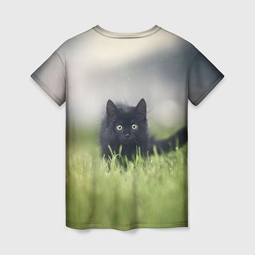 Женская футболка Черный кот на лугу / 3D-принт – фото 2