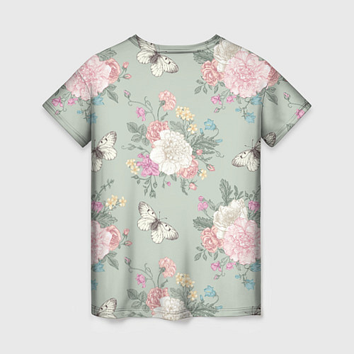 Женская футболка Бабочки в цветах / 3D-принт – фото 2