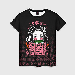 Женская футболка NEZUKO НЕЗУКО ИЕРОГЛИФЫ DEMON SLAYER