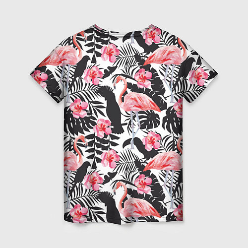 Женская футболка Фламинго и попугаи / 3D-принт – фото 2