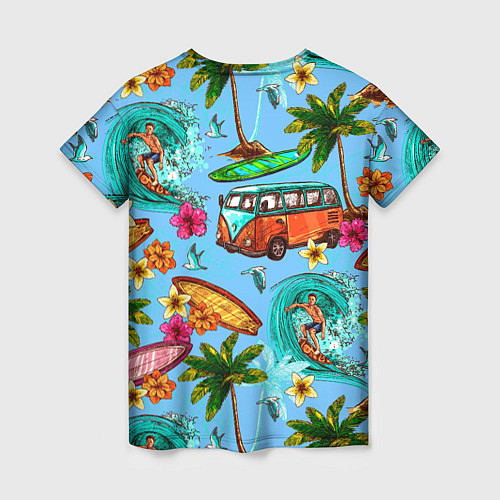 Женская футболка Пальмы, волны, серфинг / 3D-принт – фото 2