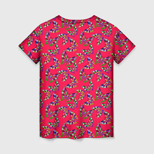 Женская футболка Бабочки на красном фоне / 3D-принт – фото 2