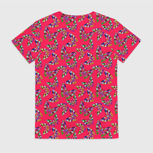 Женская футболка Бабочки на красном фоне / 3D-принт – фото 2