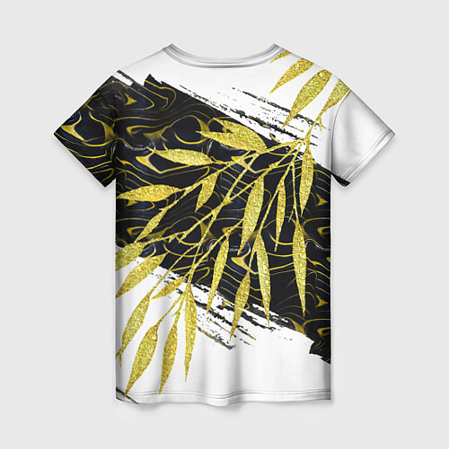 Женская футболка Абстракция с золотыми листьями / 3D-принт – фото 2