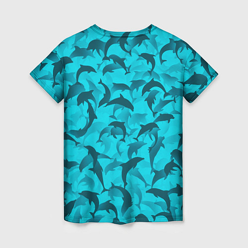 Женская футболка Синий камуфляж с дельфинами / 3D-принт – фото 2