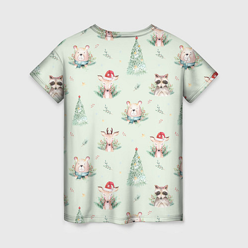 Женская футболка Олени, медведи и еноты / 3D-принт – фото 2