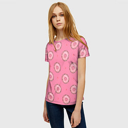 Футболка женская Розовые пончики паттерн, цвет: 3D-принт — фото 2