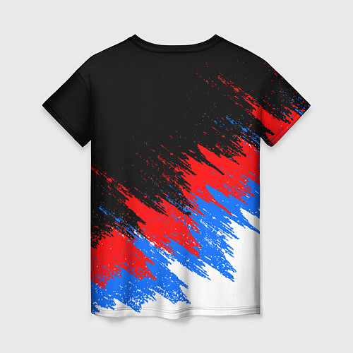Женская футболка РОССИЯ, БРЫЗГИ КРАСОК, ТРИКОЛОР / 3D-принт – фото 2