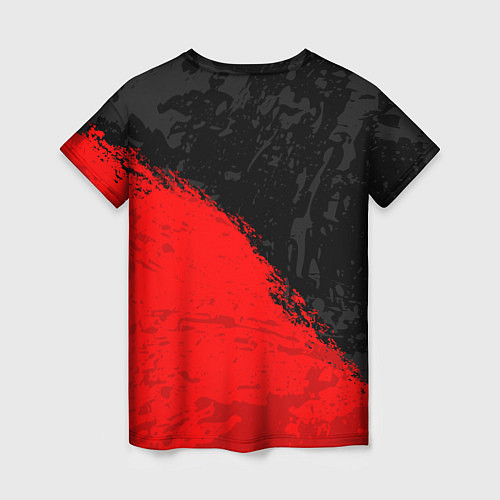 Женская футболка DOTA 2 RED BLACK LOGO, БРЫЗГИ КРАСОК / 3D-принт – фото 2