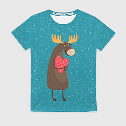 Женская футболка Душевный лось с сердцем