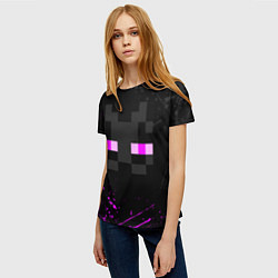Футболка женская MINECRAFT ЭНДЕРМЕН ЛИЦО, БРЫЗГИ КРАСОК, цвет: 3D-принт — фото 2