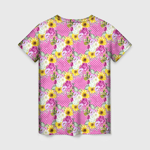 Женская футболка Полевые фиолетовые и желтые цветочки / 3D-принт – фото 2