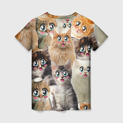 Женская футболка Много кошек с большими анимэ глазами / 3D-принт – фото 2