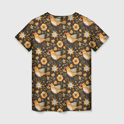 Женская футболка Подсолнухи и птицы / 3D-принт – фото 2