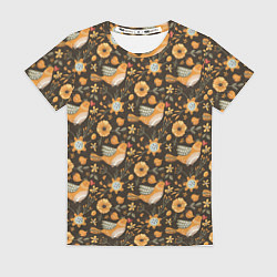 Футболка женская Подсолнухи и птицы, цвет: 3D-принт