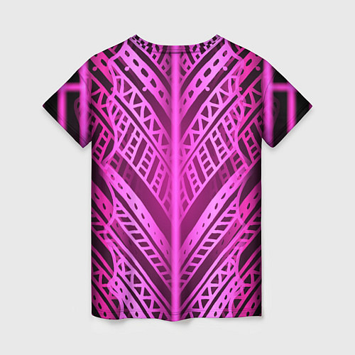 Женская футболка Неоновая абстракция Розовый светящийся узор на тем / 3D-принт – фото 2