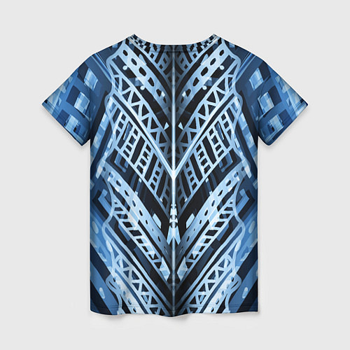 Женская футболка Неоновый узор Абстракция Голубой и синий цвет на ч / 3D-принт – фото 2