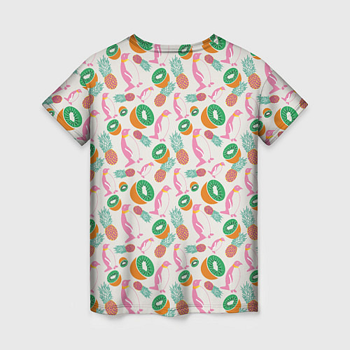 Женская футболка Пингвины, киви и ананасы / 3D-принт – фото 2